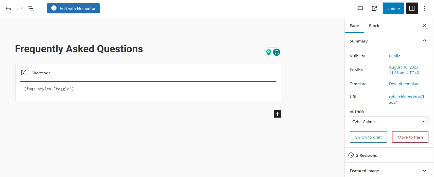 Toggle FAQ settings