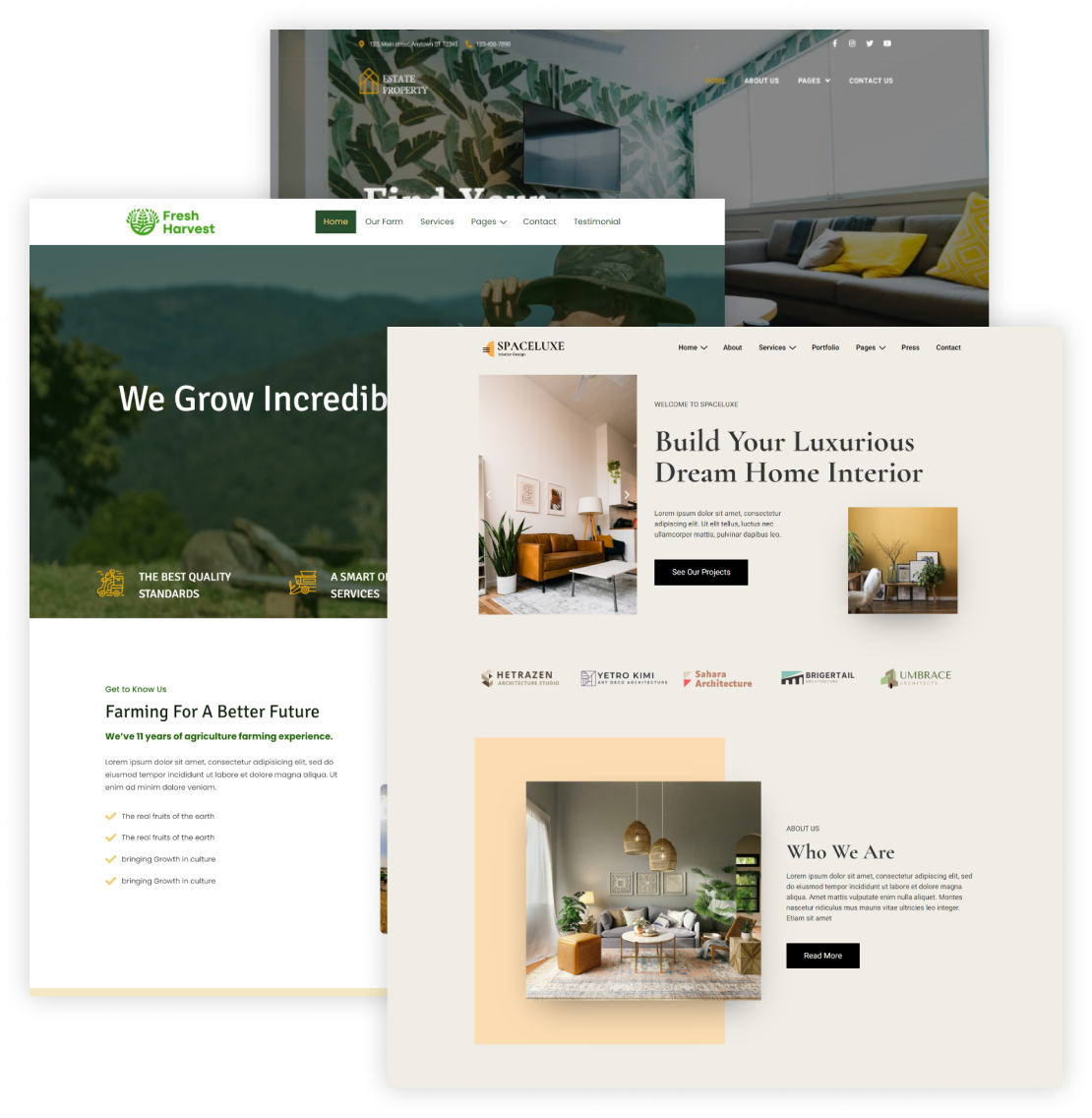 Pre-built starter template home pages