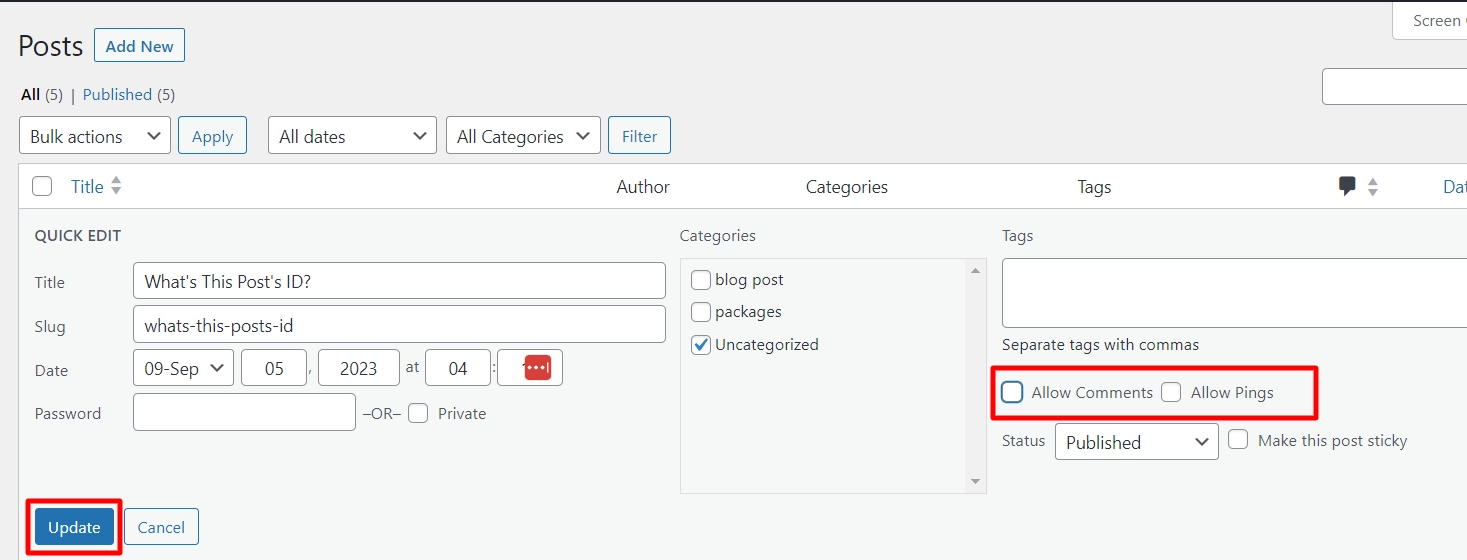 Use quick edit to easily disable comments in WordPress