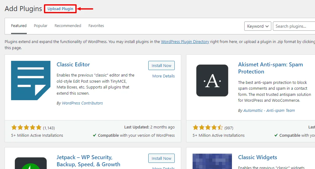 Click on upload plugin