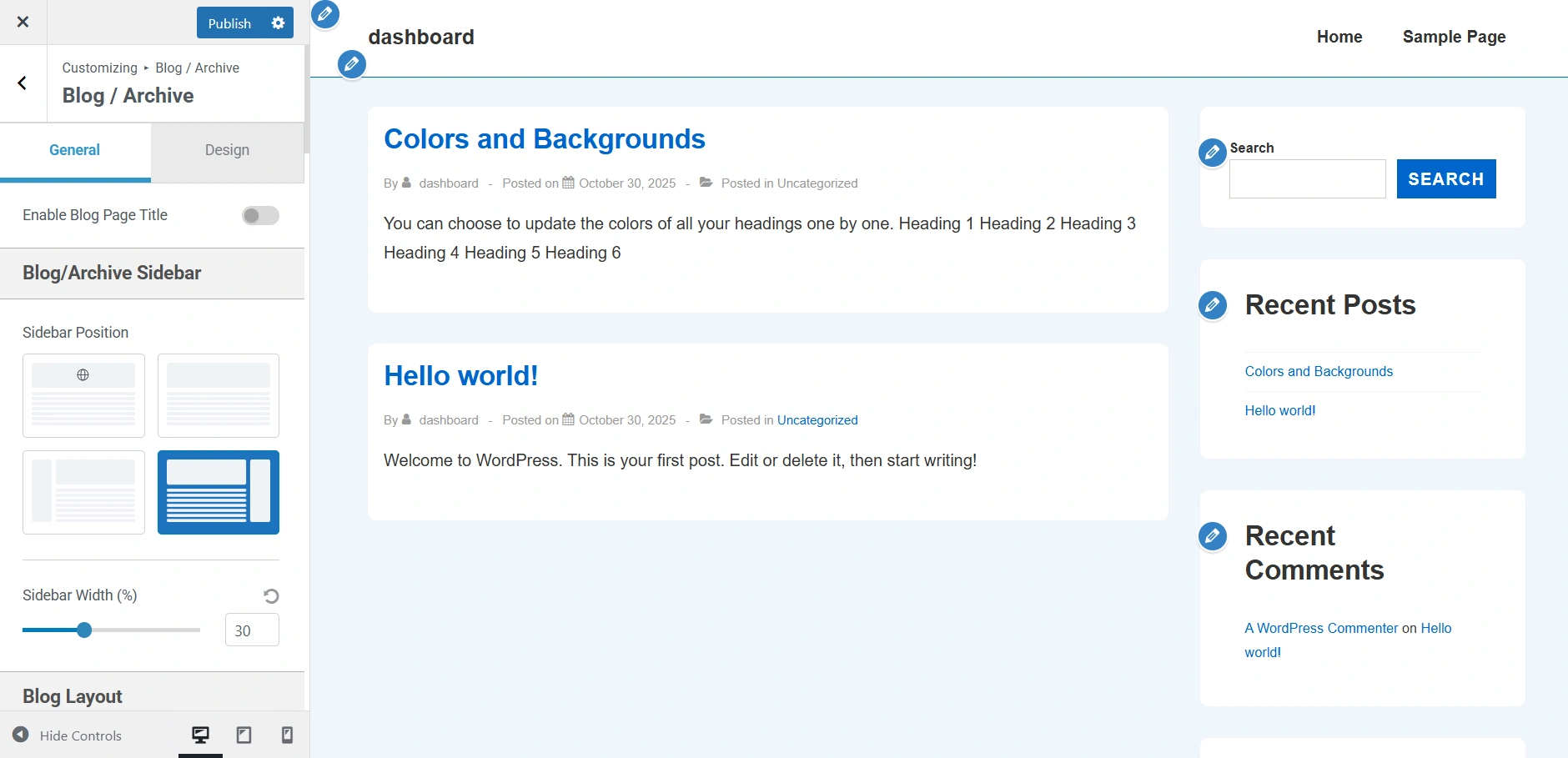 Customizing Blog or Archive Sidebar