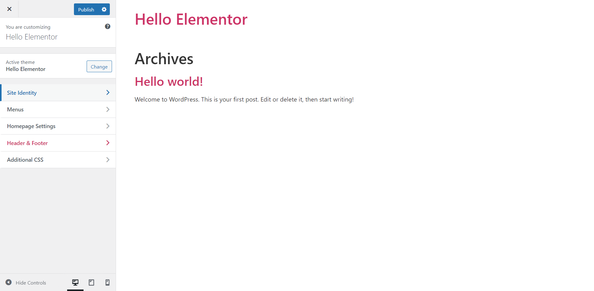 Hello theme customizer