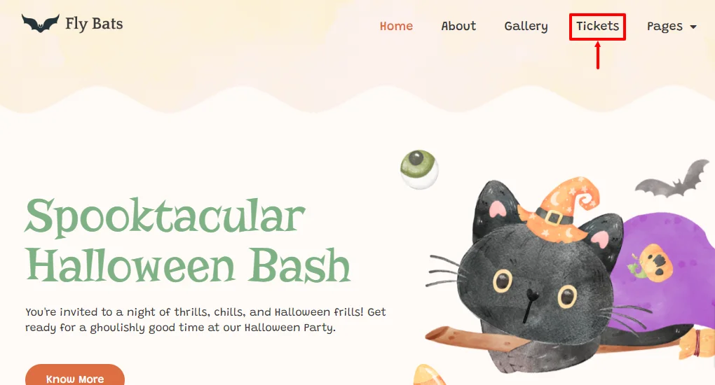 Halloween website Tickets page