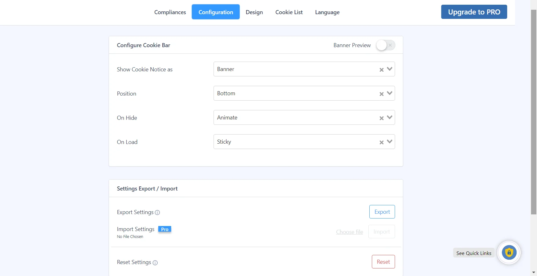 Configuration tab- WP Cookie Consent Plugin