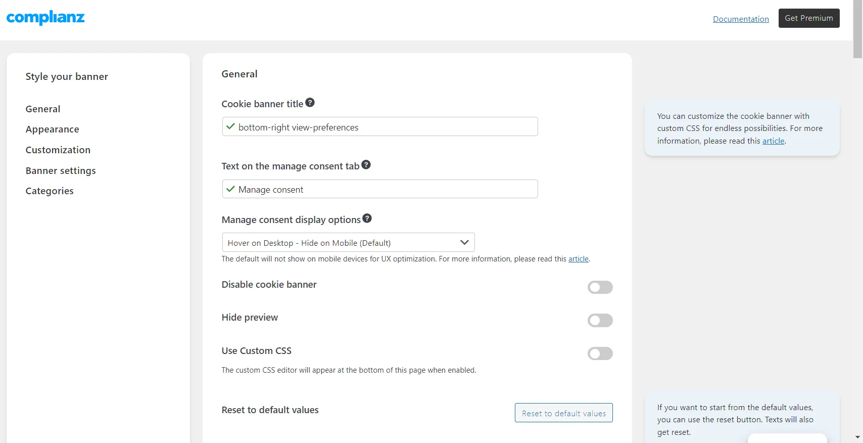General Settings- Complianz Plugin