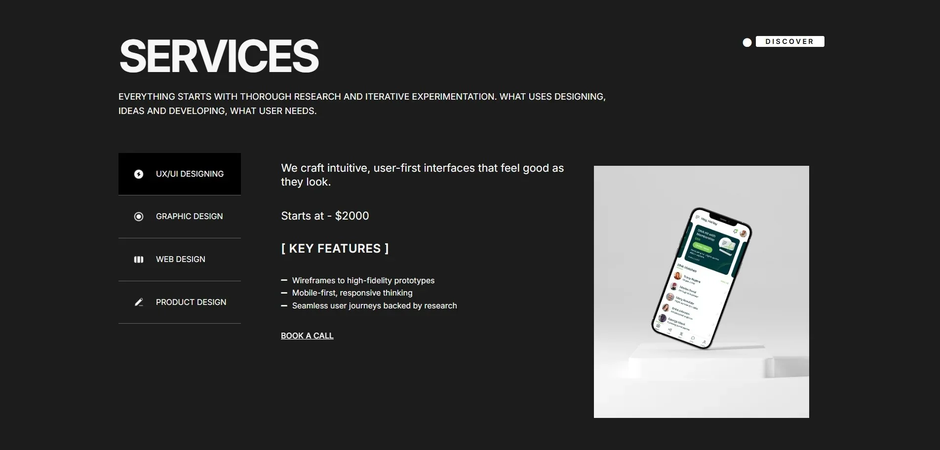 One page CV - Services section