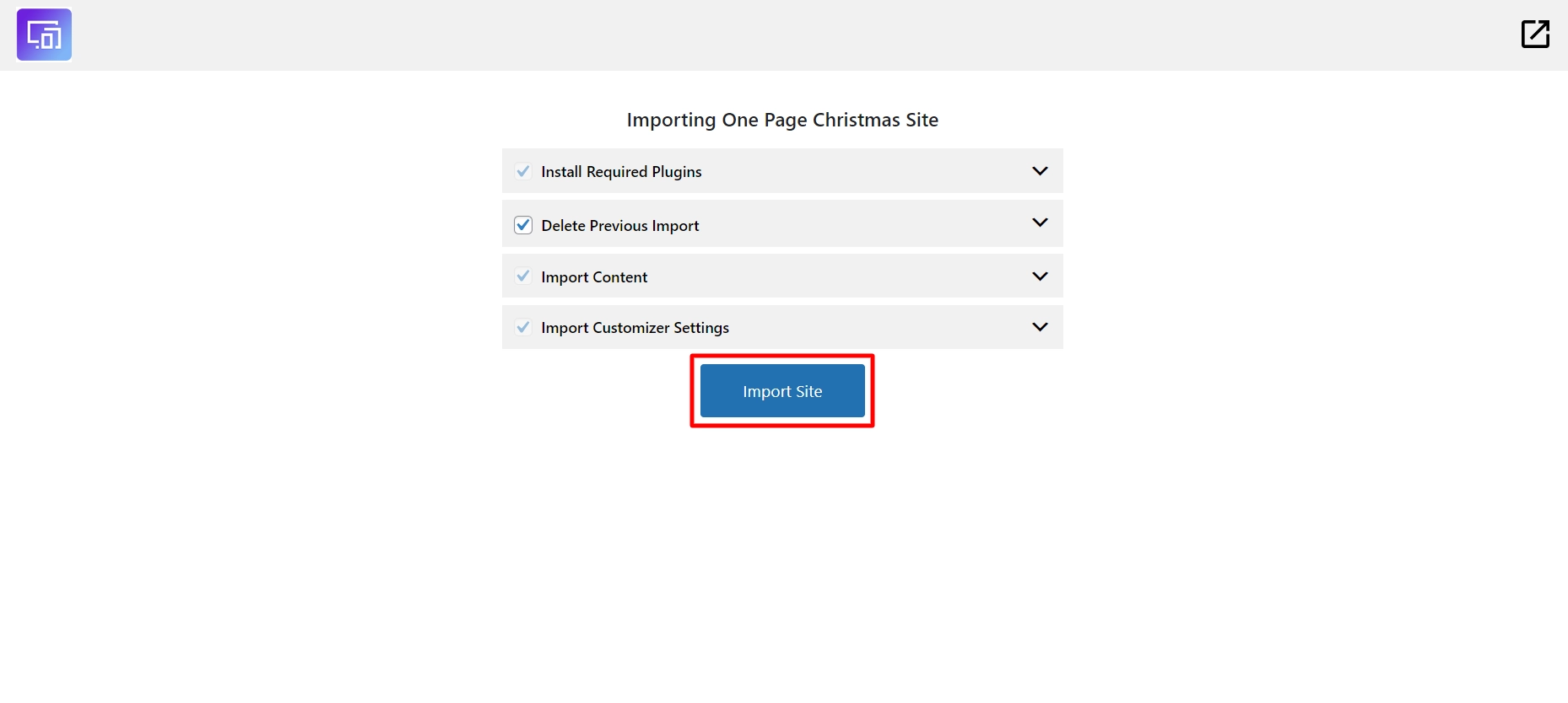 Import Site Button