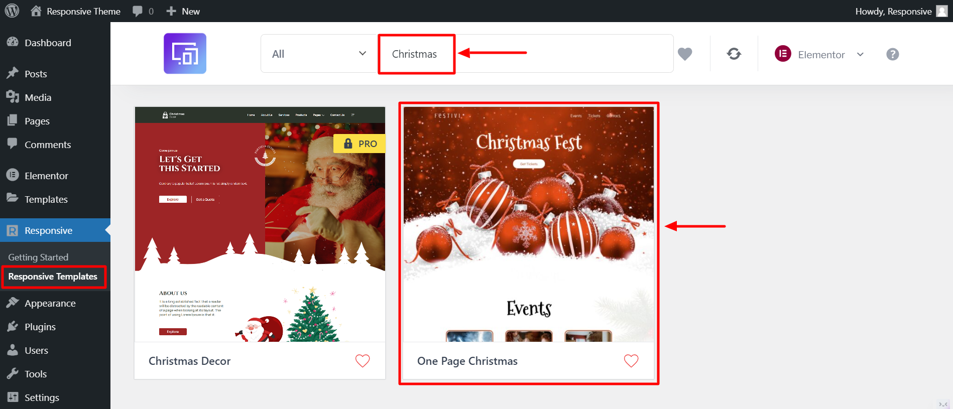 Christmas landing page