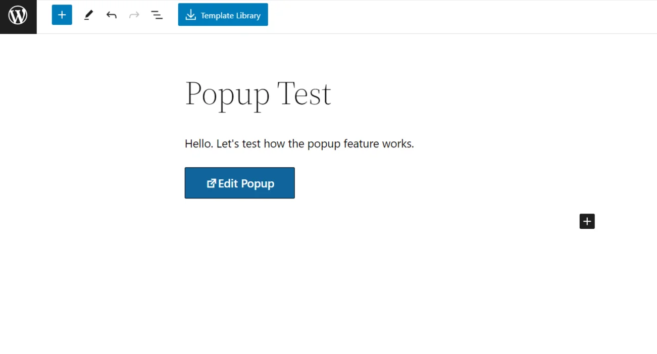 Clicking on Edit Popup block