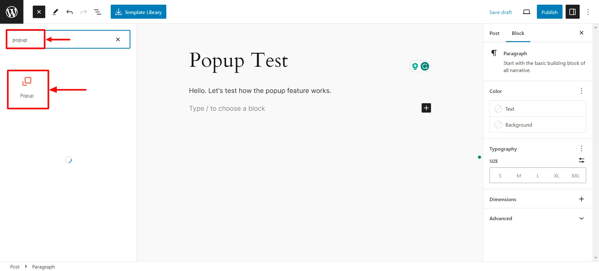Search for popup block