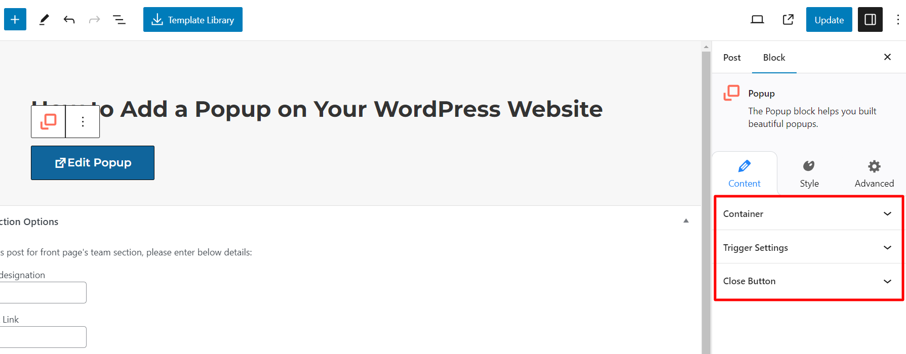 Content tab