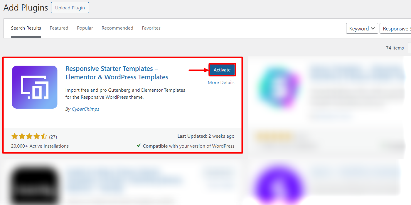 Activating Responsive Starter Templates  plugin