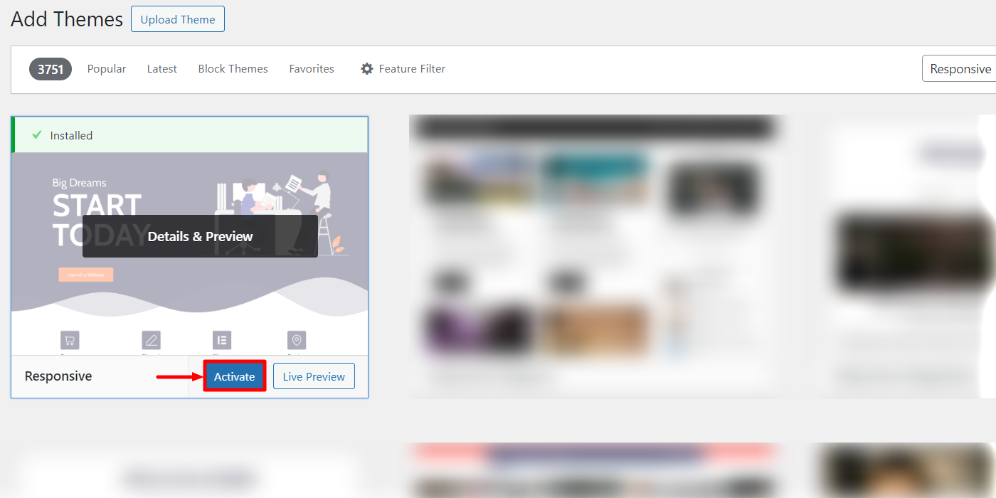 Activating Responsive theme