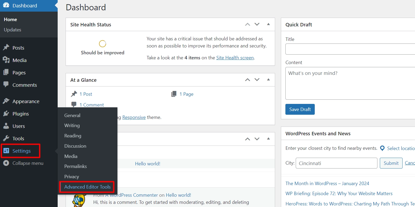 Settings > Advanced Editor Tools