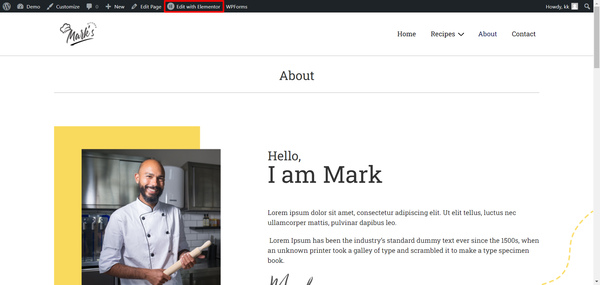 Clicking on edit with Elementor