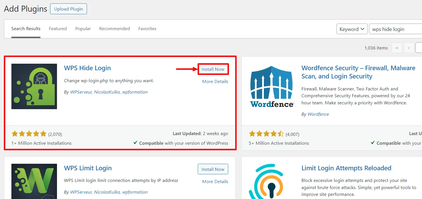 Installing WPS hide login plugin
