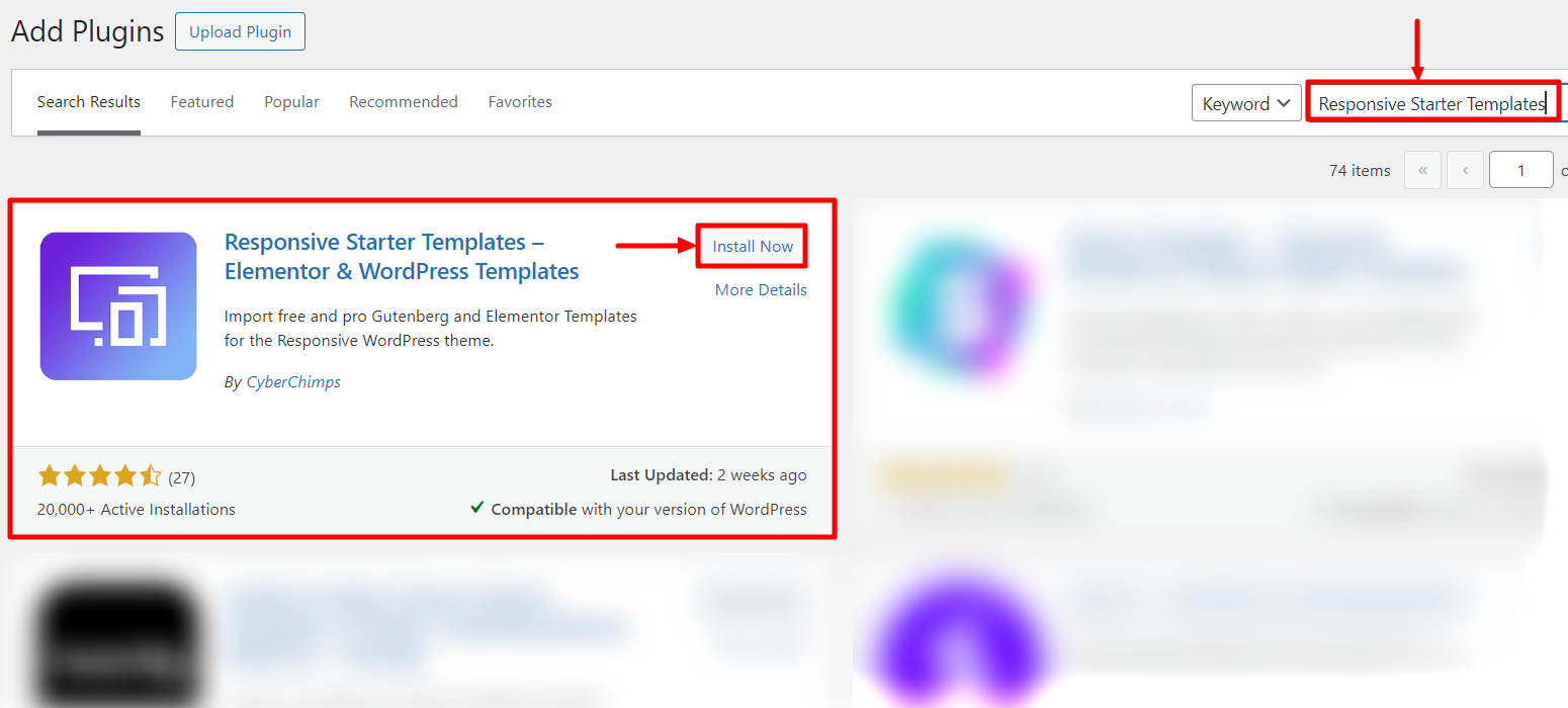 Installing Responsive Starter Templates plugin