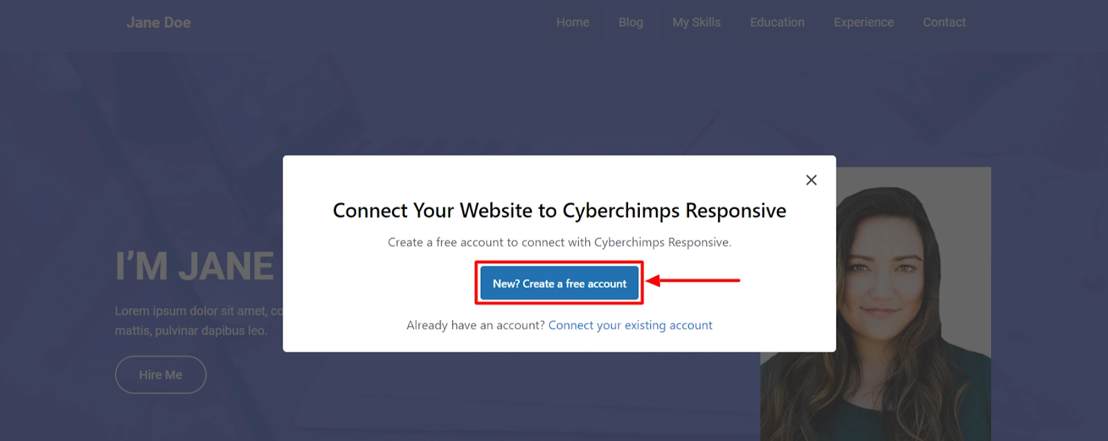 account creation popup