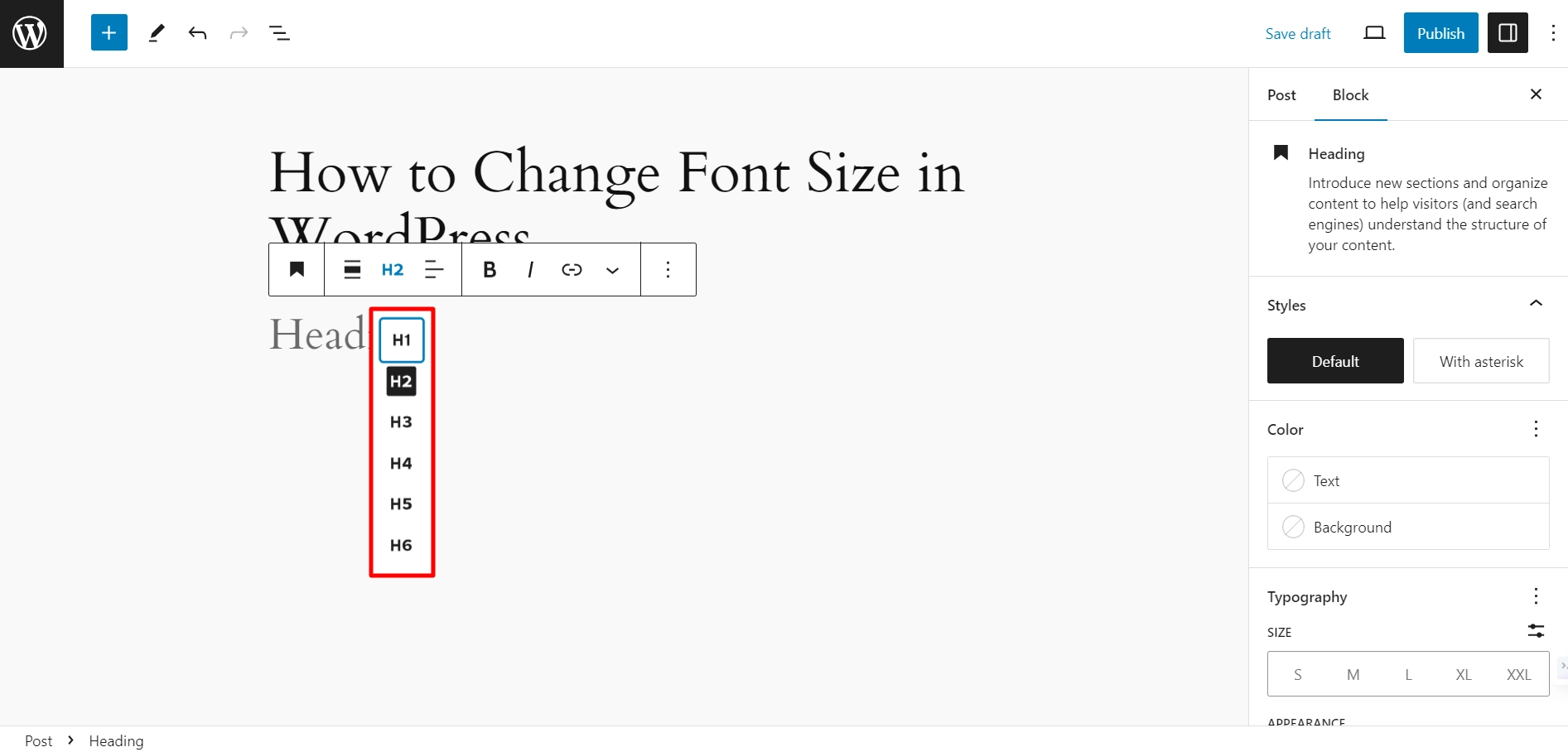 Change the heading size