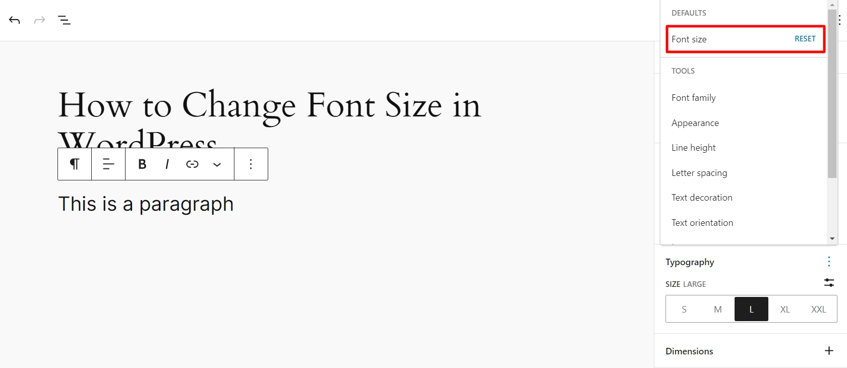 Reset font size