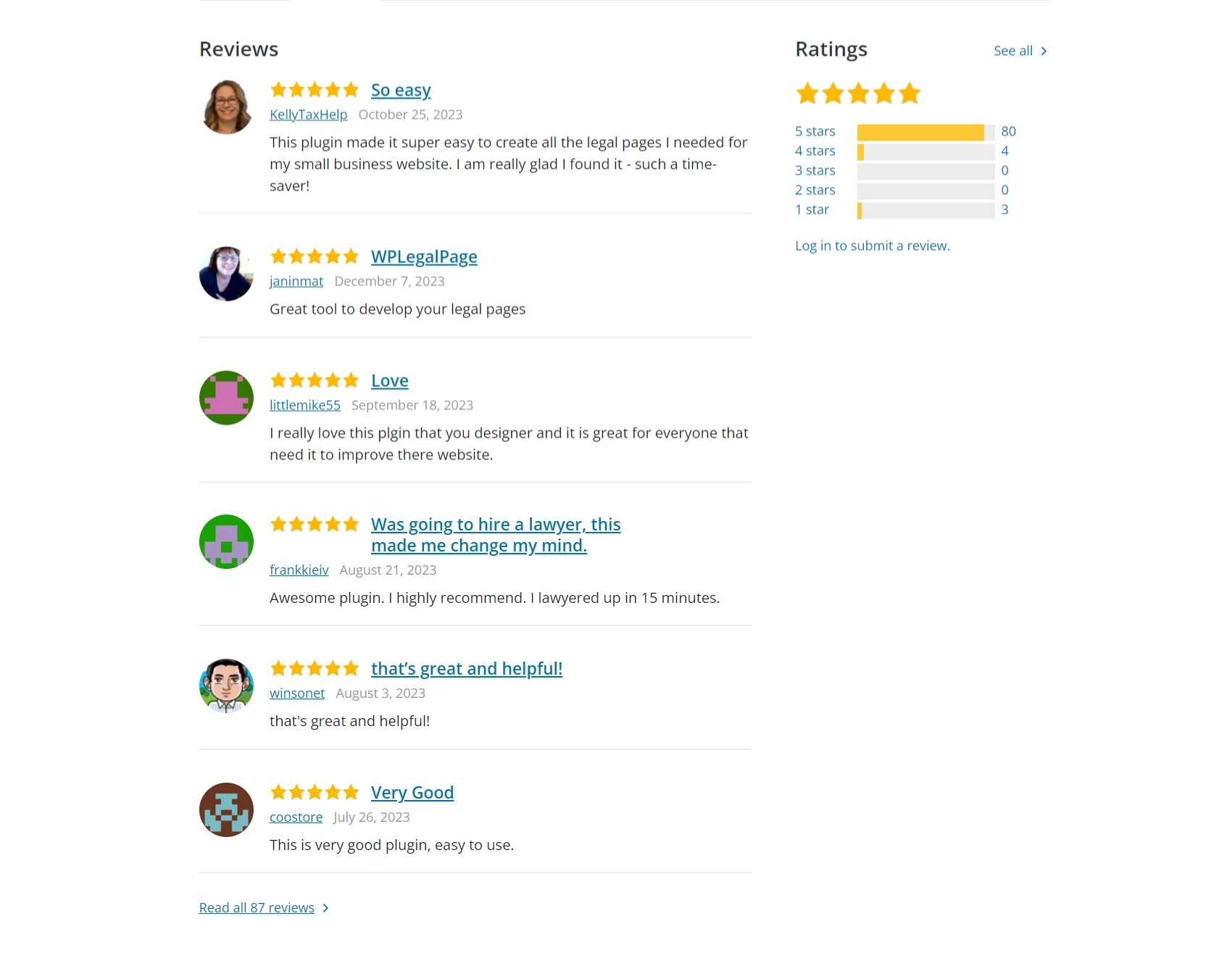 Reviews and ratings of WPLegalPages