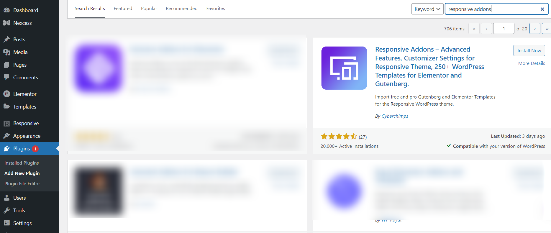 responsive addons search
