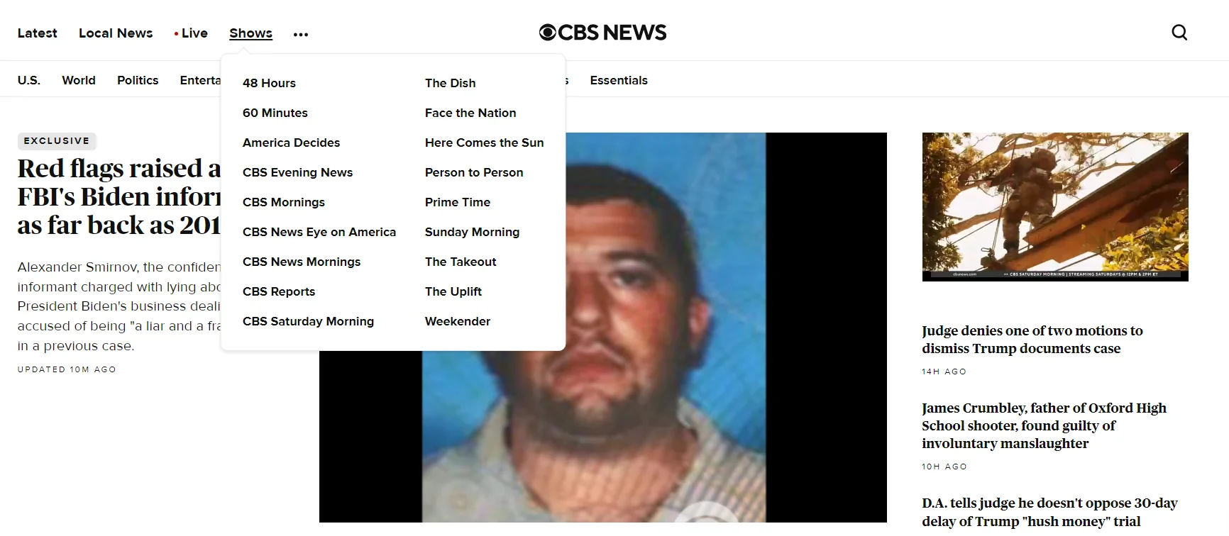 Mega menu of cbs news