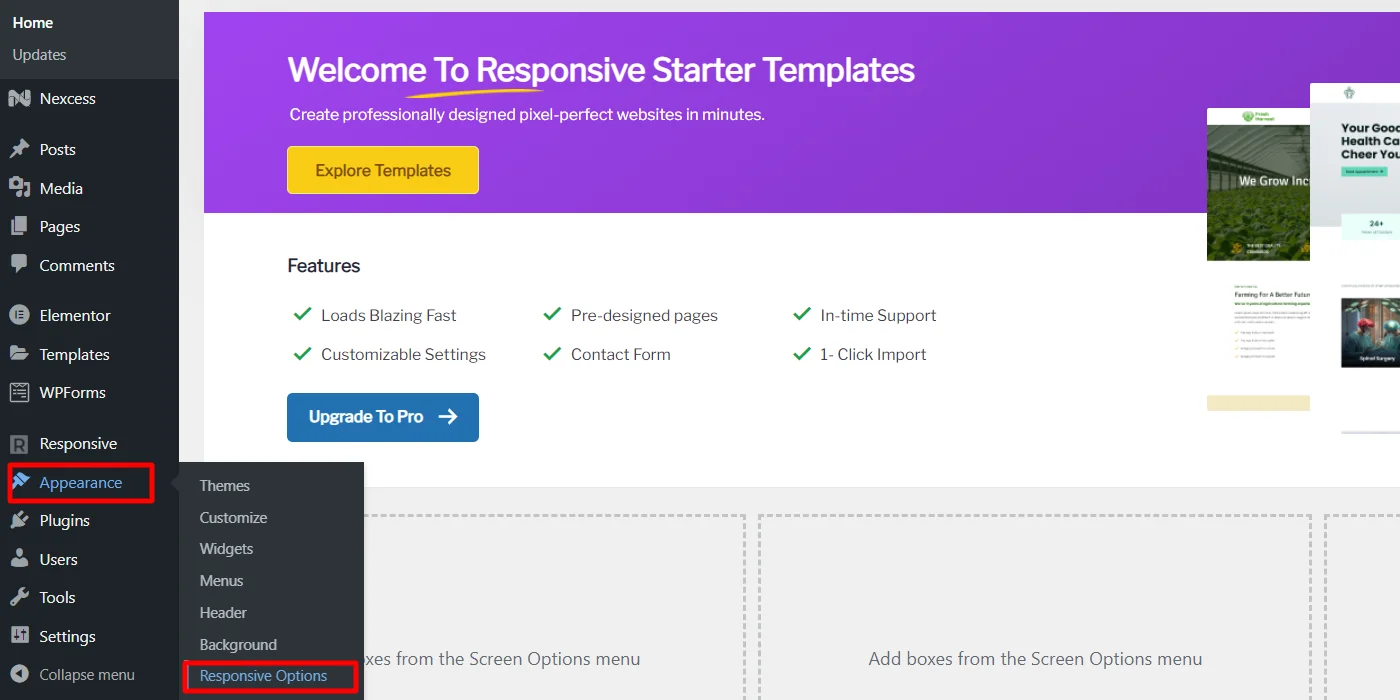 Navigating to appearance and click on responsive options