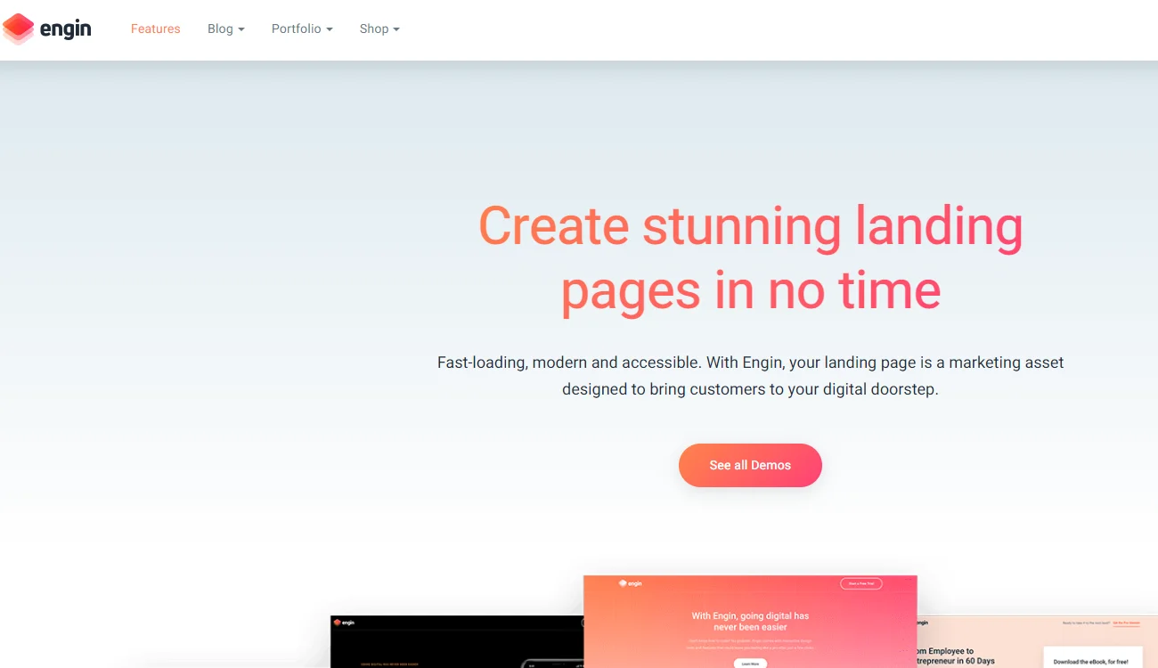 Engin landing page WordPress themes