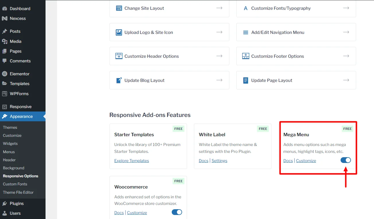 Turning on the mega menu feature