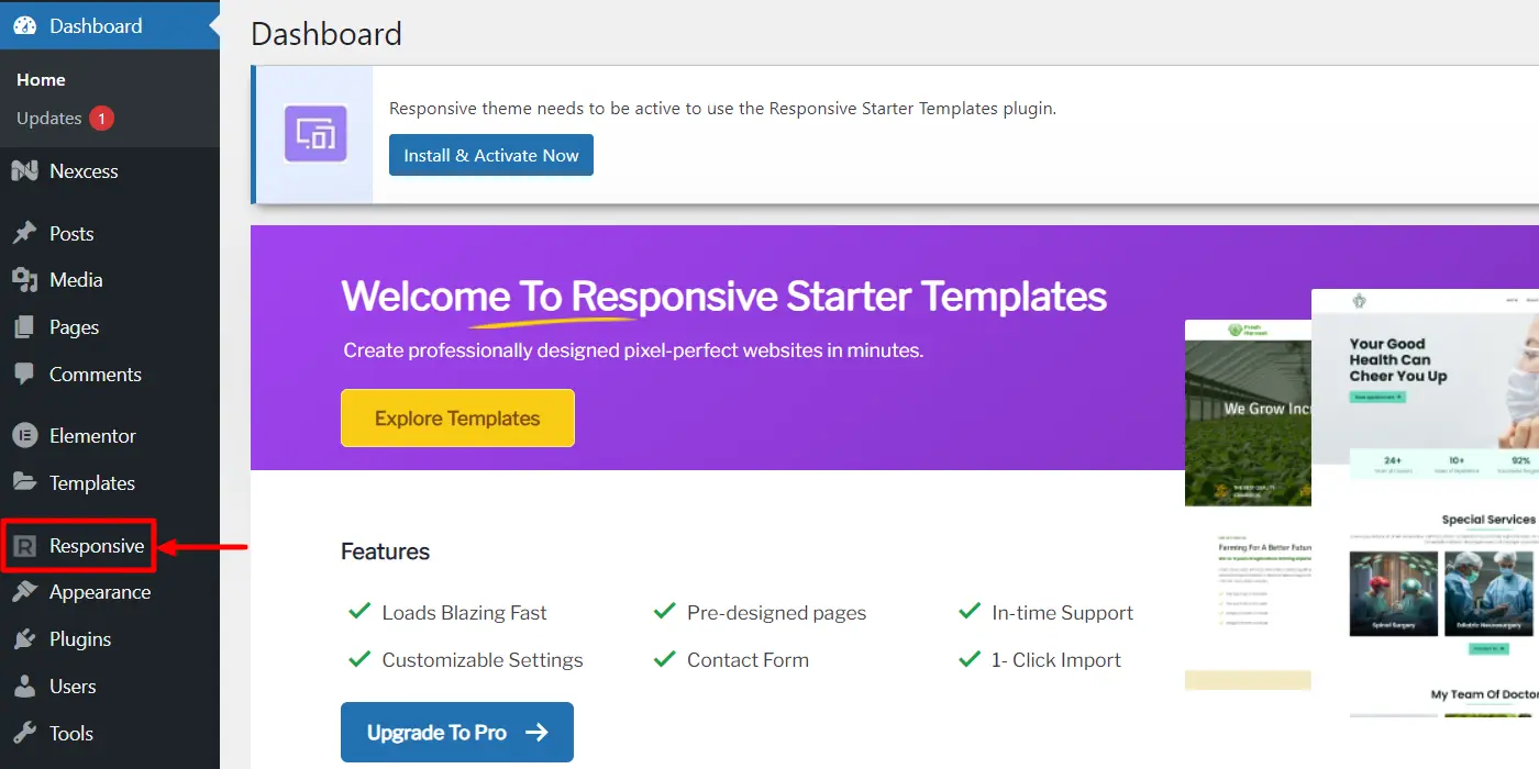 navigate through admin dashboard and click on responsive 
