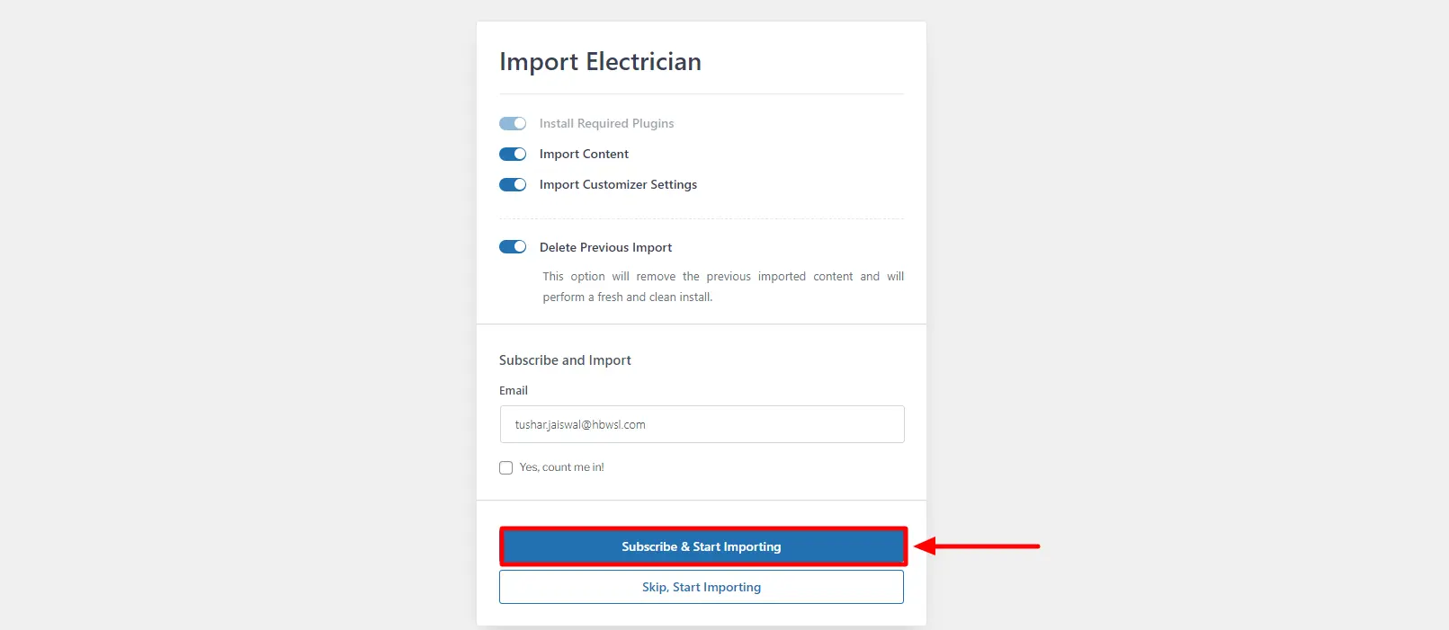 Importing template