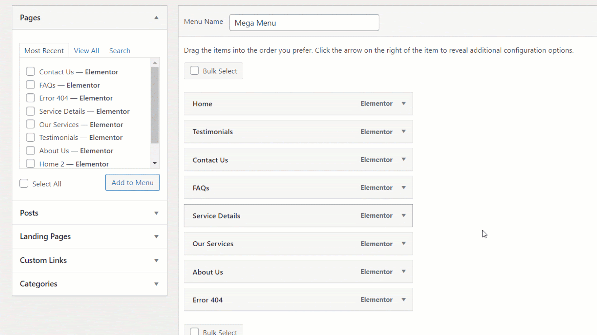 Customizing the menu