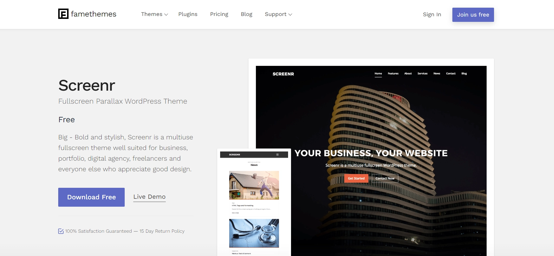 Screenr Free WordPress Theme
