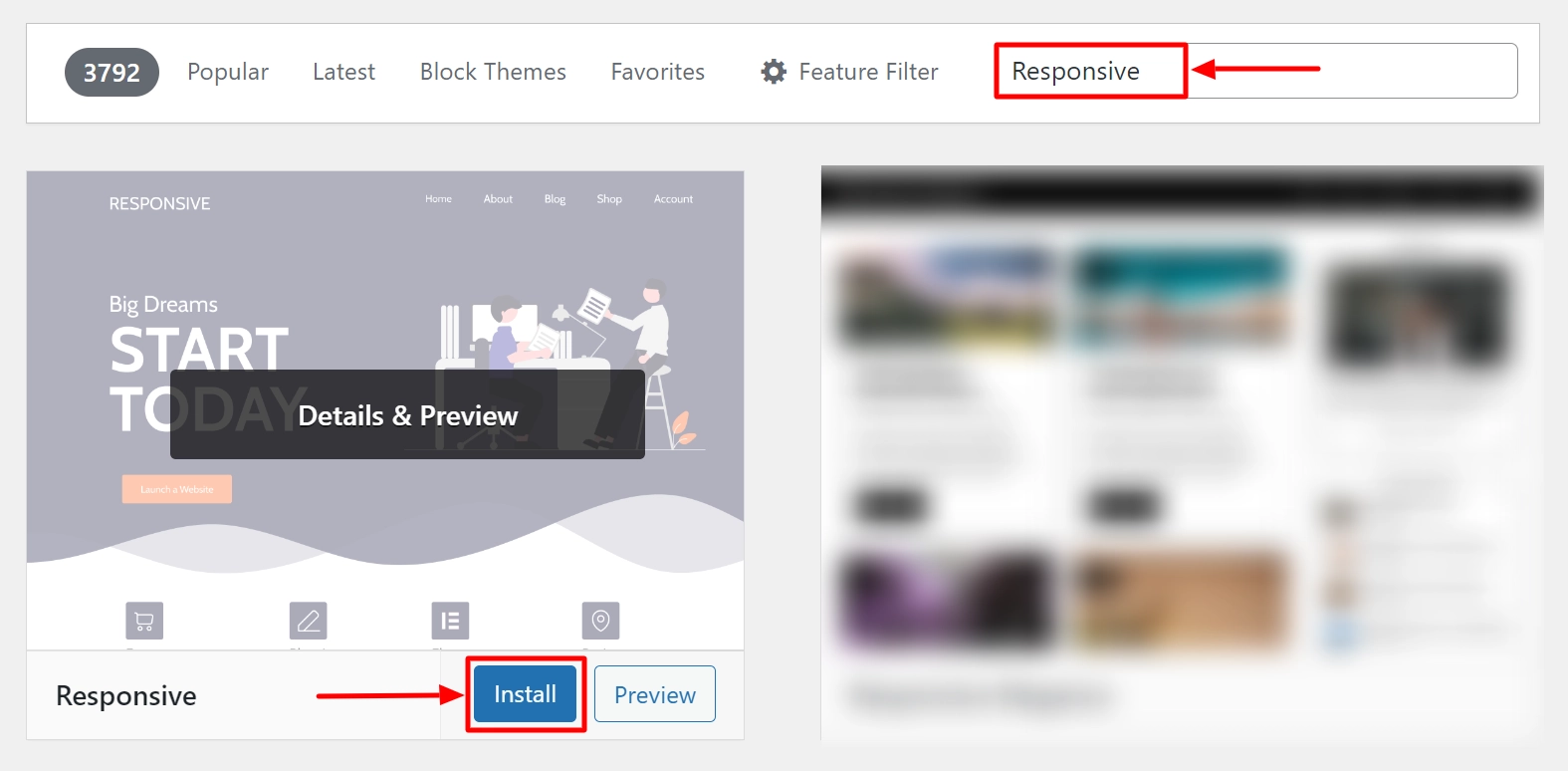 Searching and Installing Responsive theme