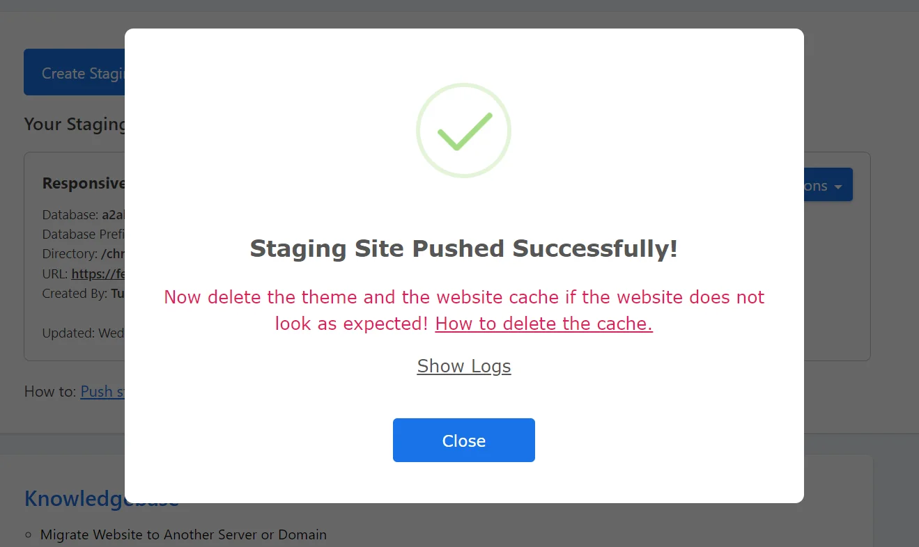 Staging site pushed successfully