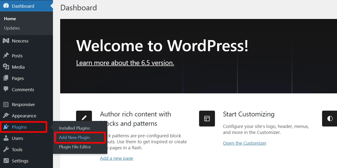 Go to Plugins and click Add new plugin