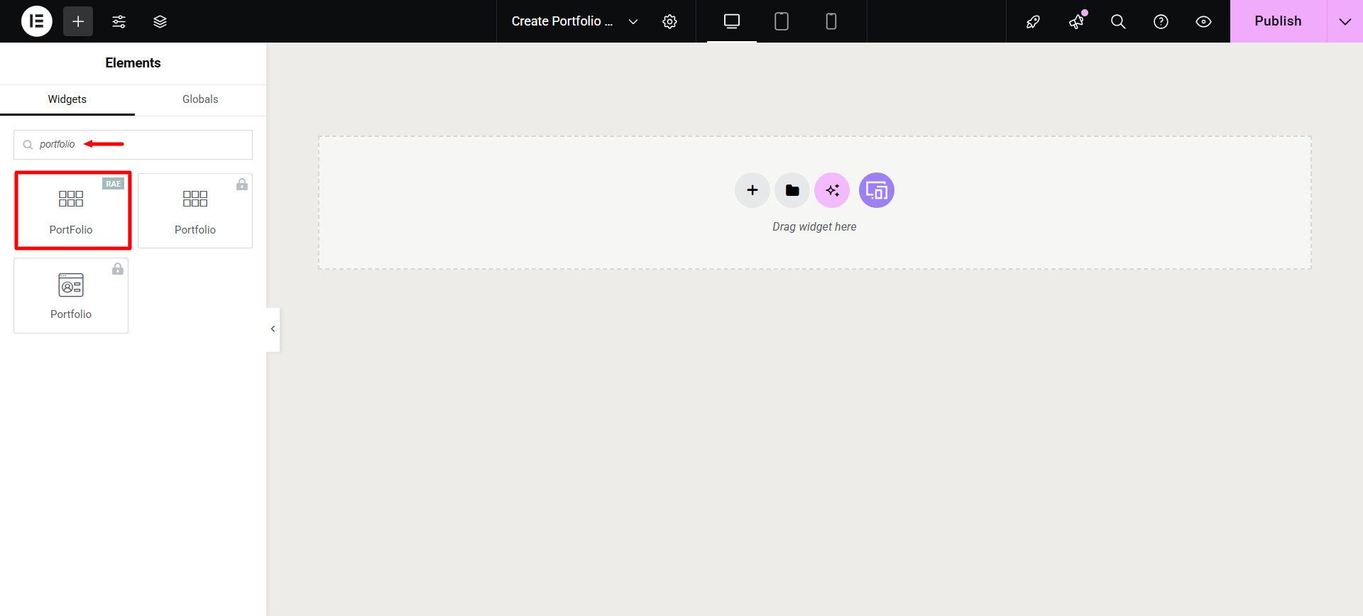 Searching for RAE portfolio widget