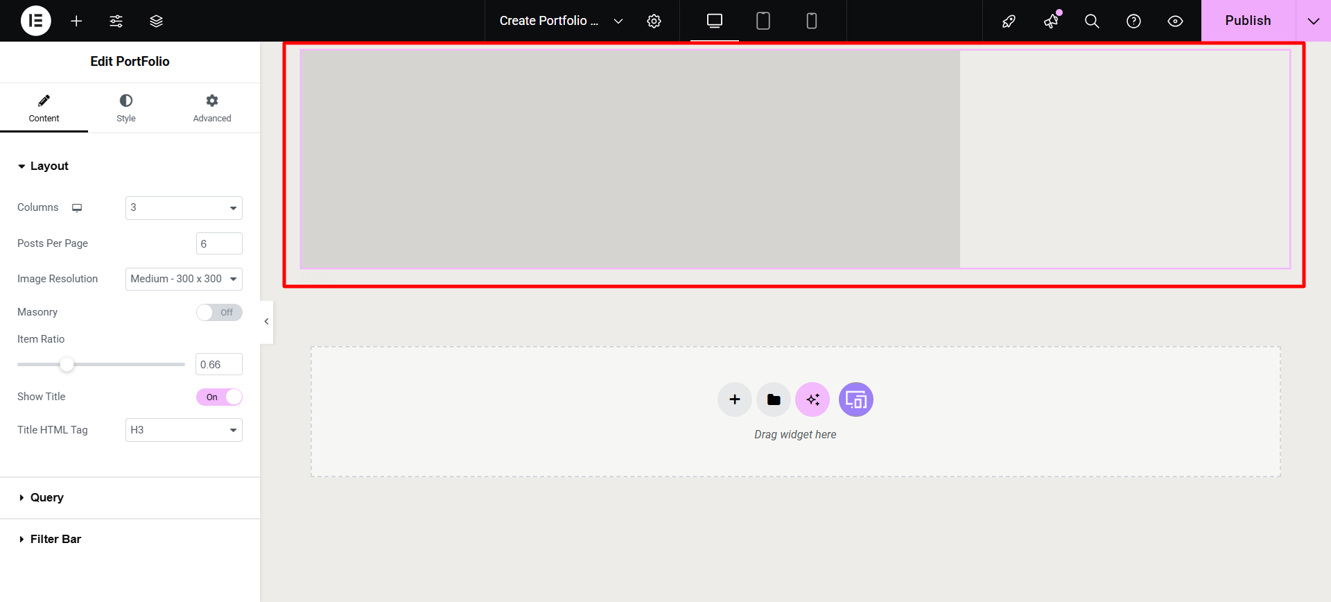 Drag and drop the widget to the editor
