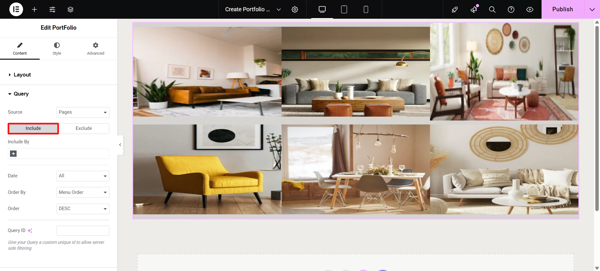 Editing the exclude section of the widget