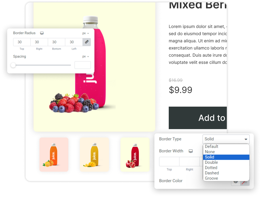 thumbnail options responsive addons for elementor
