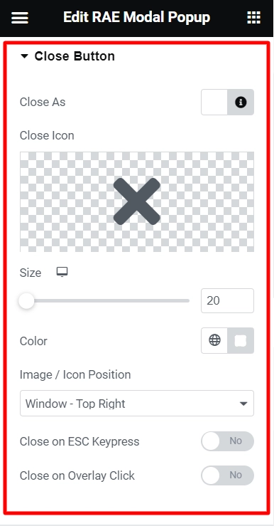 Close button