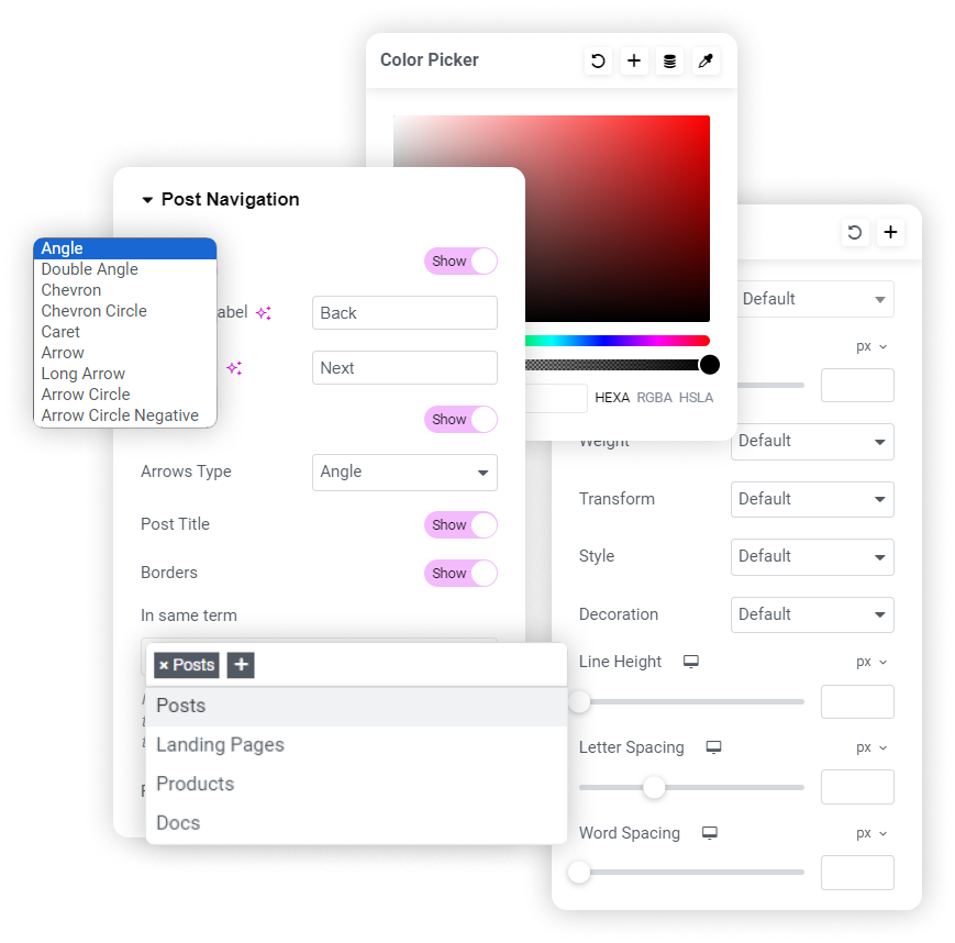 customization options post navigation widget responsive addon for elementor