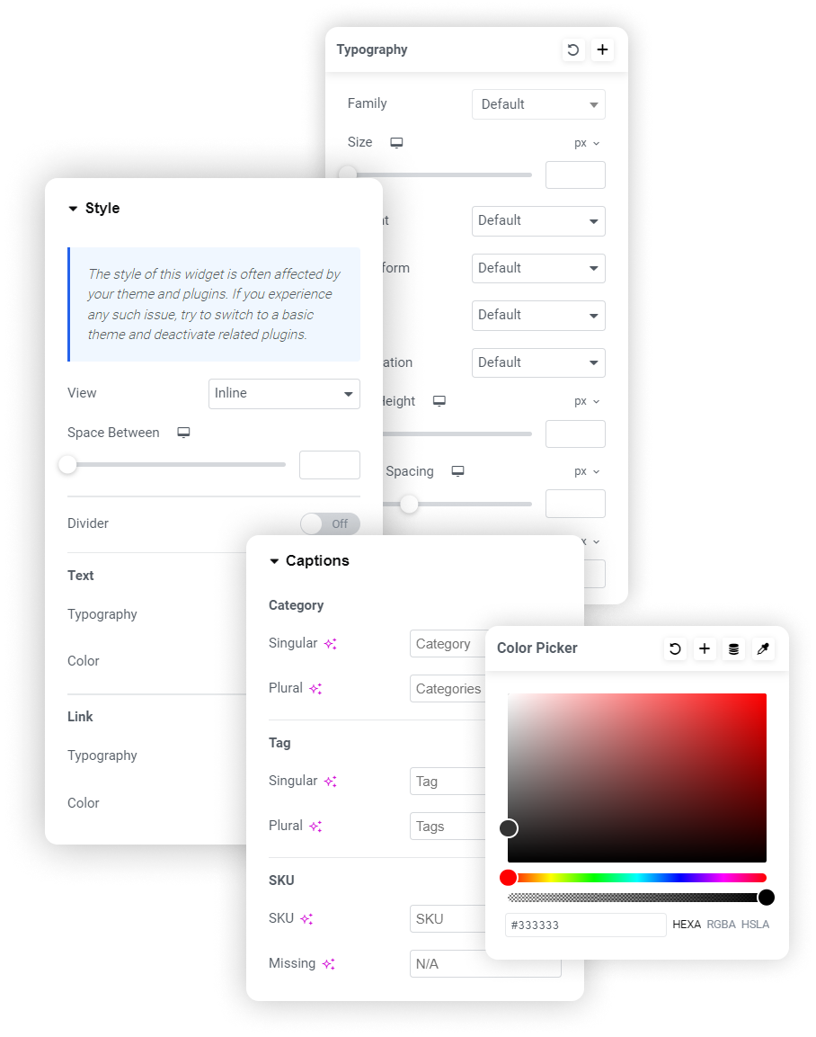 customization options product meta widget responsive addons for elementor