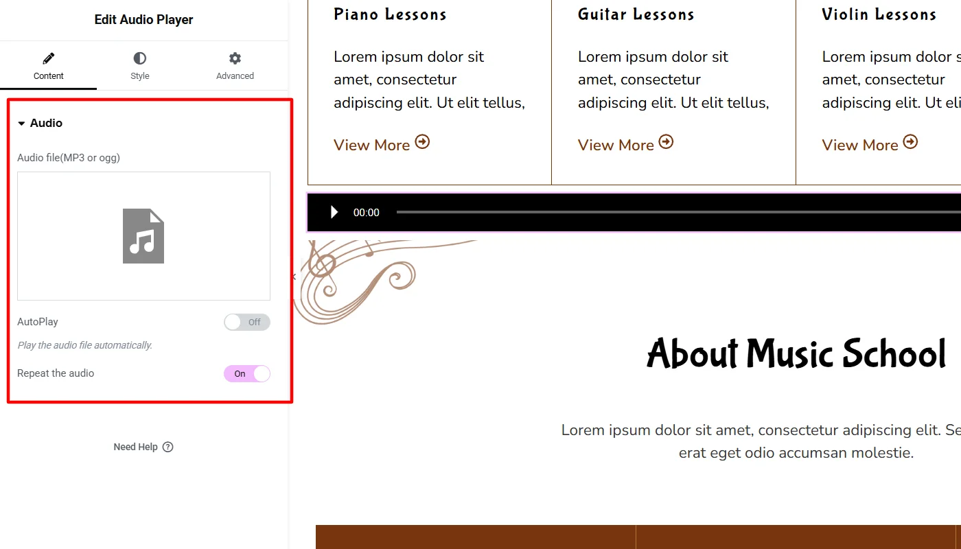 Customizing audio player widget