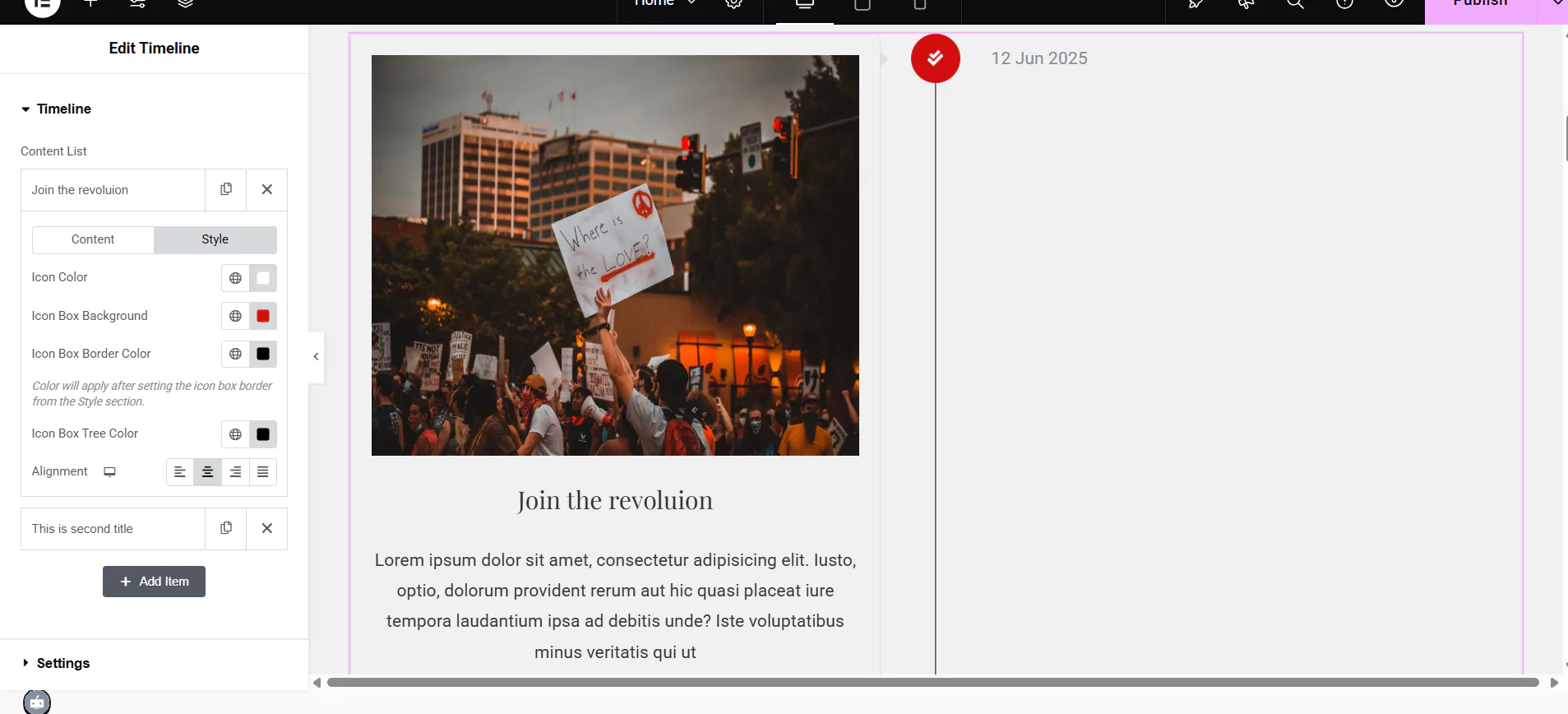 customise timeline widget