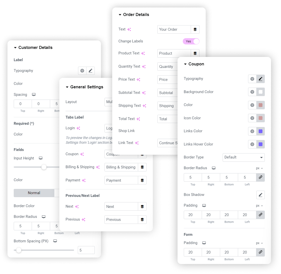 extensive customization settings woo checkout widget responsive addons for elementor