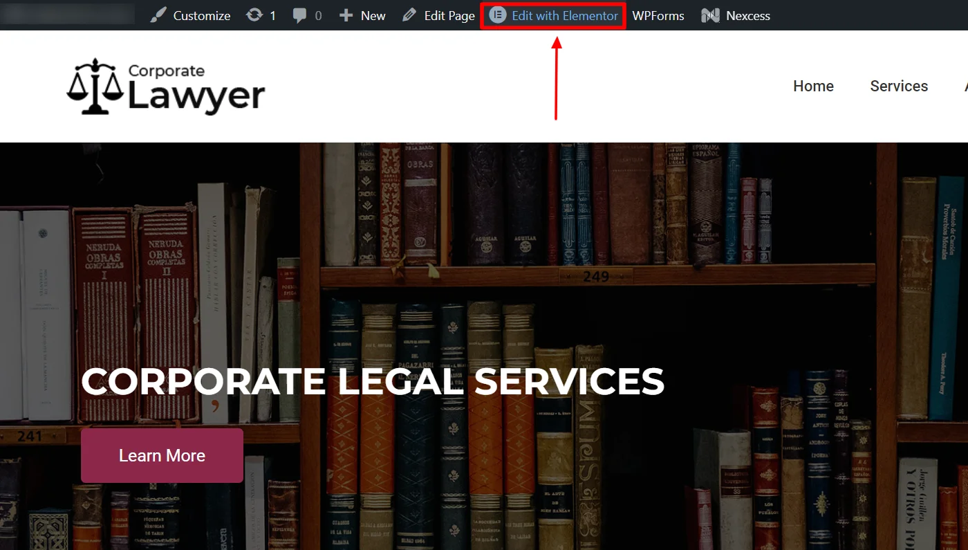 Clicking edit with ELementor