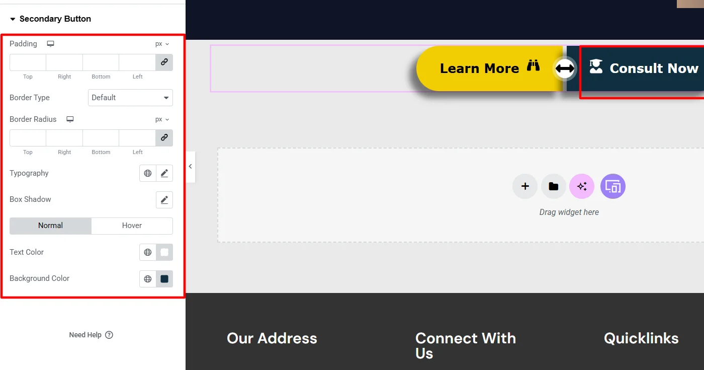 Secondary button styling customizations