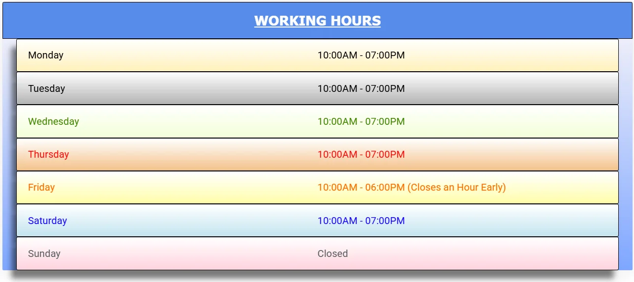 Final appearance of business hour widget